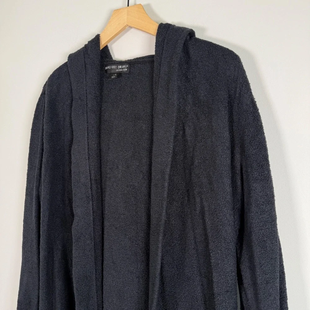 Barefoot Dreams CozyChic Lite Open Front Hooded Cardigan‎ Sweater L/XL Black